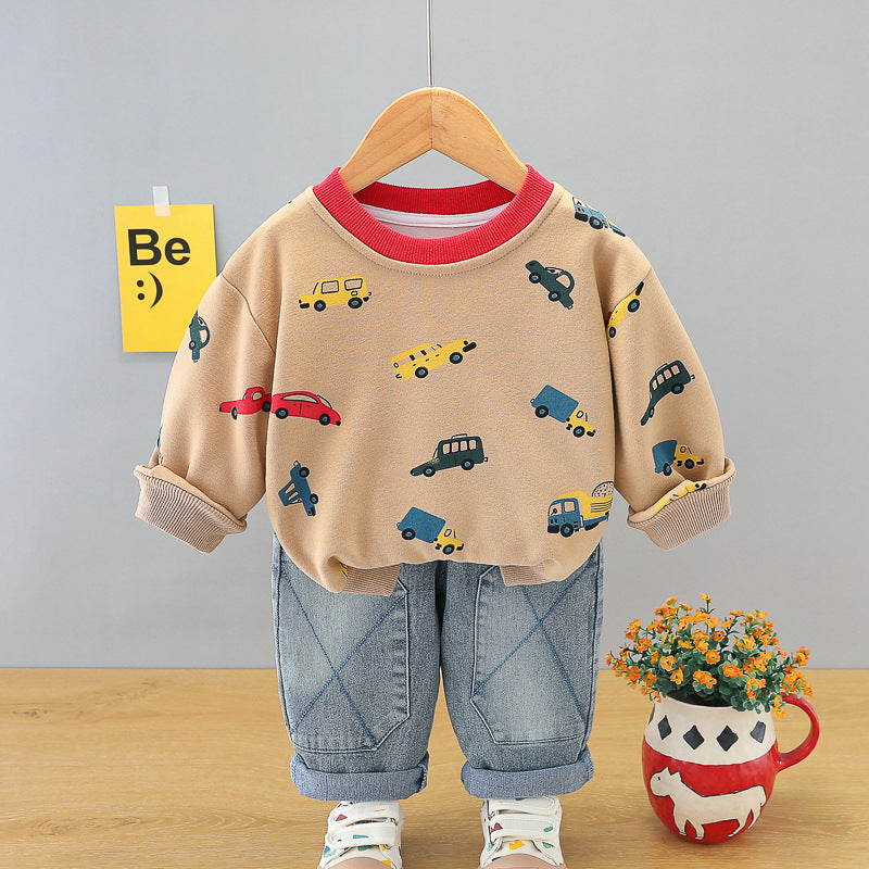 Boys' Autumn Clothing 2025 New Style Two-Piece Suit Baby Casual Multi-Color Car Sweatshirt Kidsren's Sports Kidsren