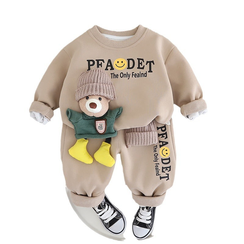 Boys' Winter Plush Thickened Sweater Two Piece Set baby clothes (Available)