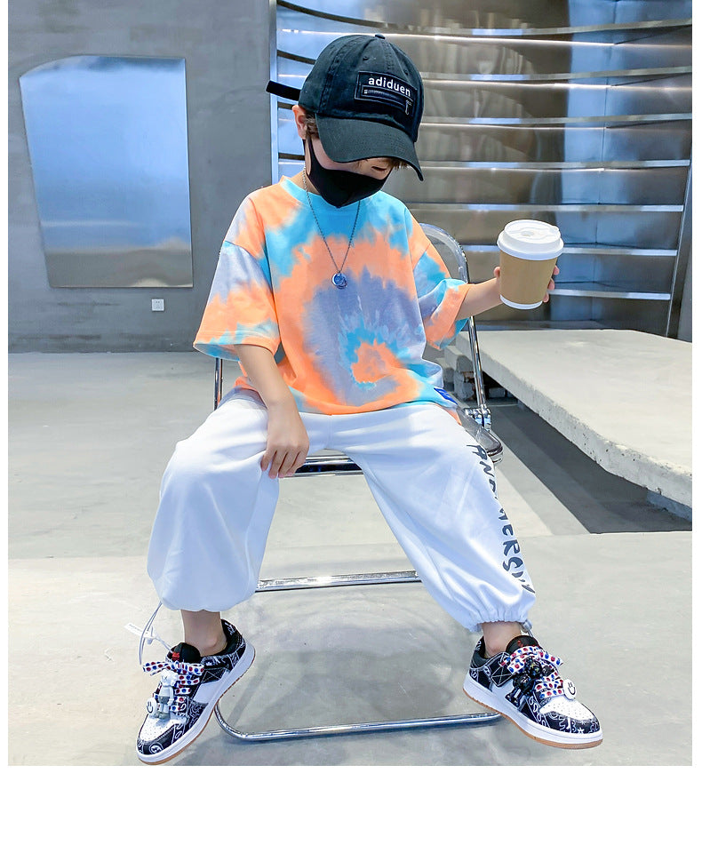 New Summer Fashion Boys T-shirts Tie-Dye Korean Short Sleeve Streetwear Boys Clothes Tshirt Top Tees