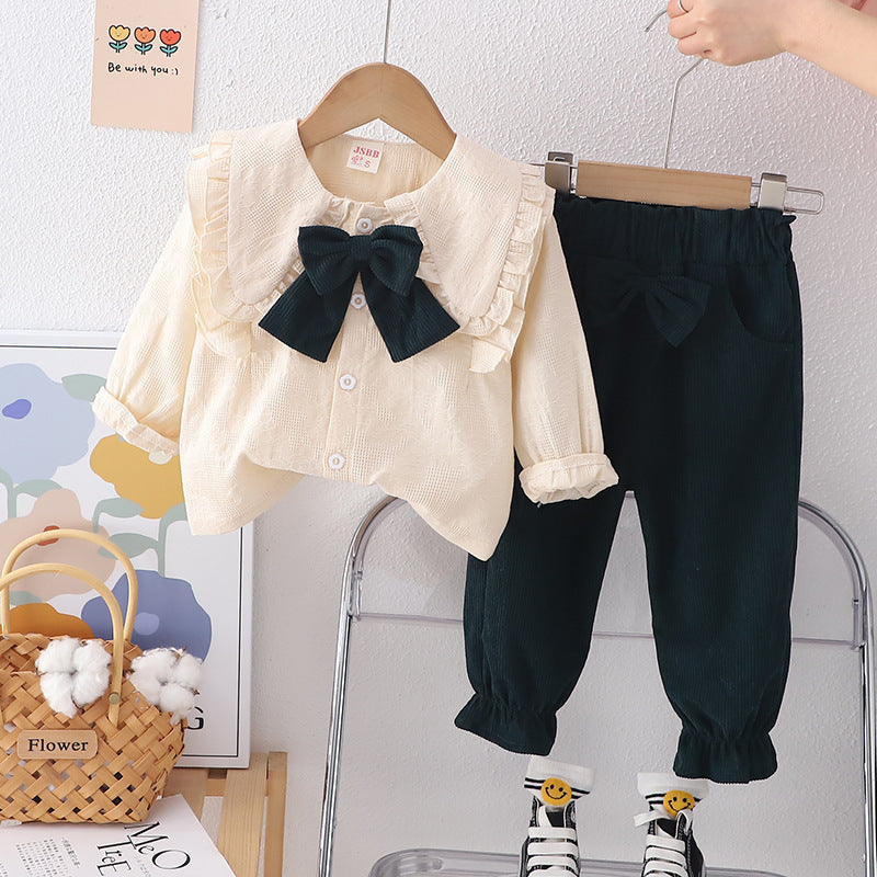 2024 New Korean Style Shirt Baby Girl's All-match Children's Wear Girl's Spring and Autumn suit Girl's Two-piece Casual Trendy