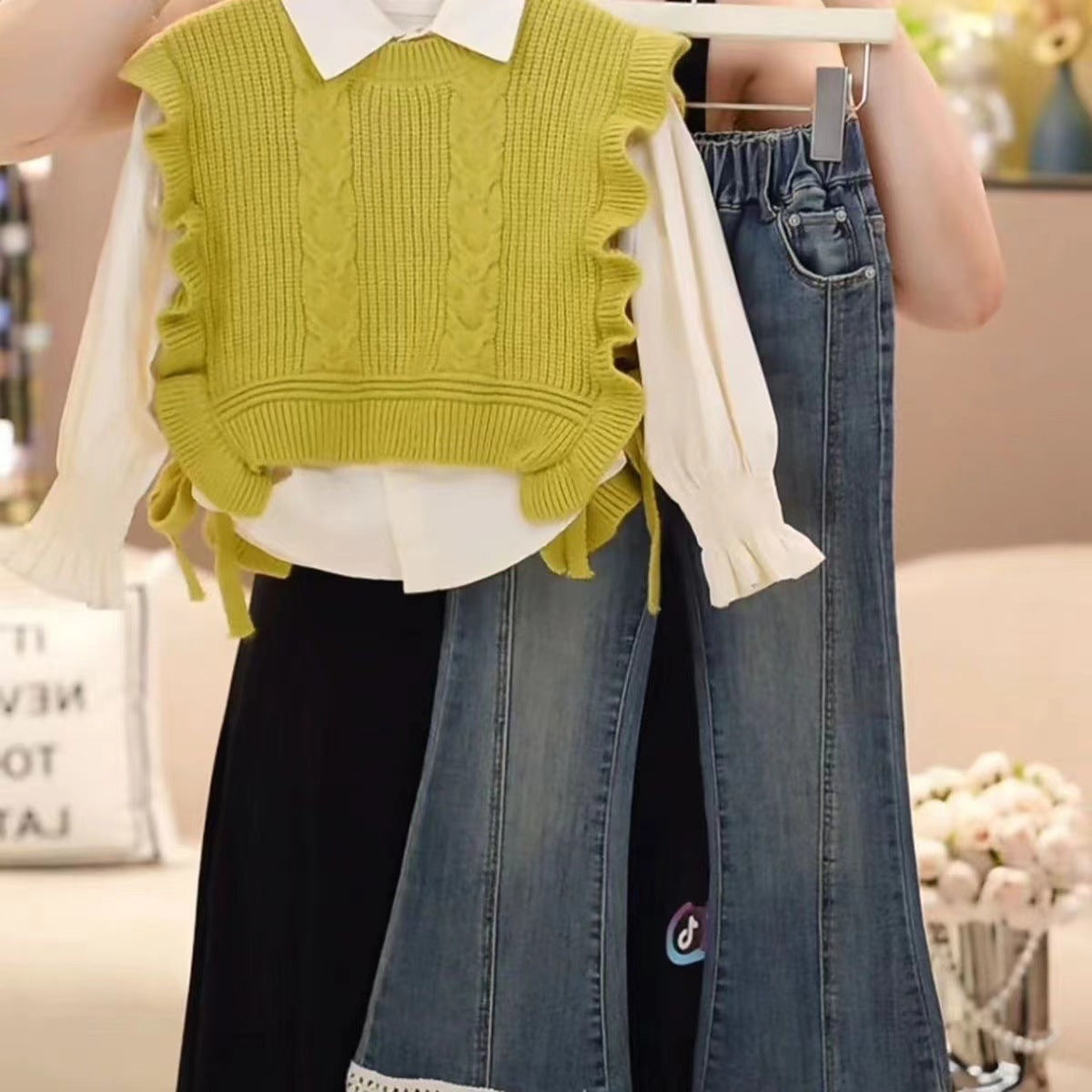 New children's clothing Western style big children's fashion vest shirt jeans two-piece suit