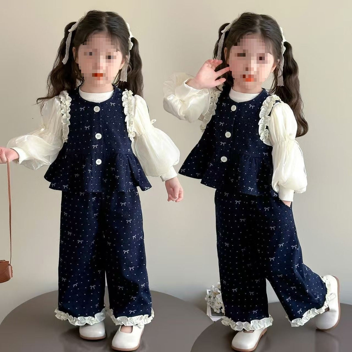 Baby spring outfit stylish top, cute vest and wide-leg pants for girls, Korean-style spring outfit for baby girls