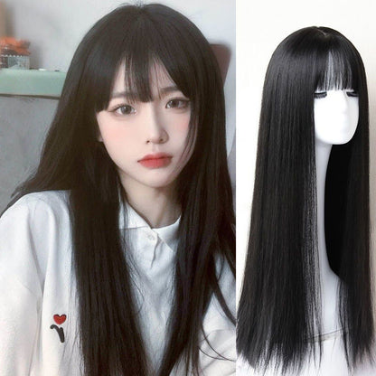 Wigs for women with air bangs, long straight hair, soft girl, realistic and natural full head set