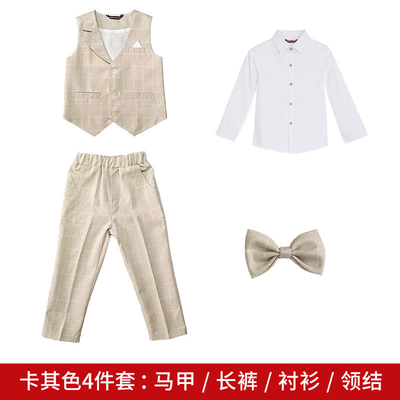 Children's dress spring new British Plaid small suit boy gentleman piano host performance costume suit generation