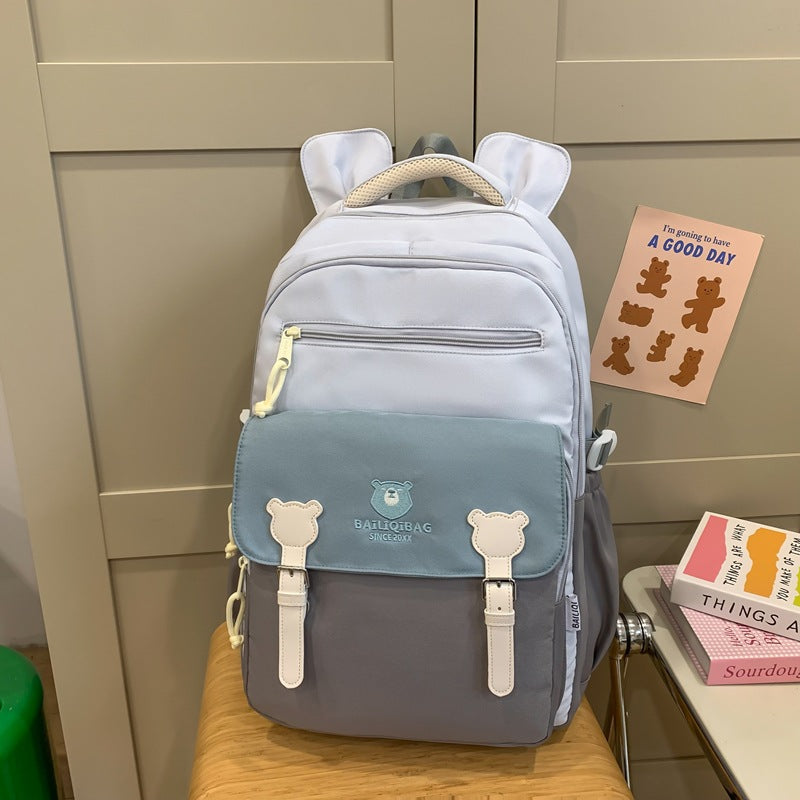 Retro Cute Contrast Color Backpack Women's Cartoon Casual Backpack