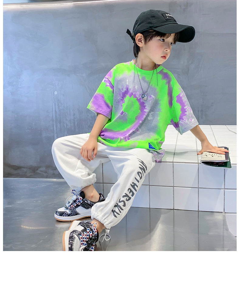 New Summer Fashion Boys T-shirts Tie-Dye Korean Short Sleeve Streetwear Boys Clothes Tshirt Top Tees
