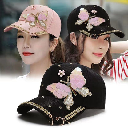 Hat women's fashion diamond bow cap