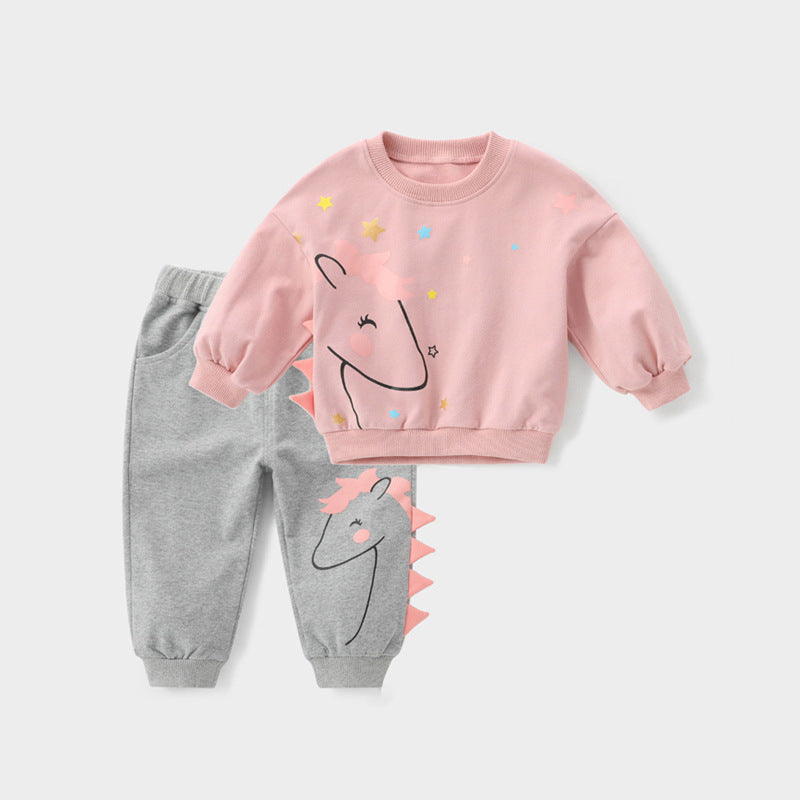 Foreign trade baby girl cartoon spring and autumn suit 1-5 years old baby foreign style small and medium-sized girls spring and autumn clothing factory direct sales