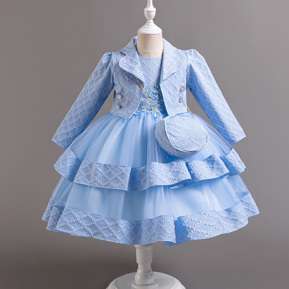 Children's Prom Dress Baby Tutu Princess Dress Three-Piece Set Girls Vest Jacket Dress Children's Clothing Skirt