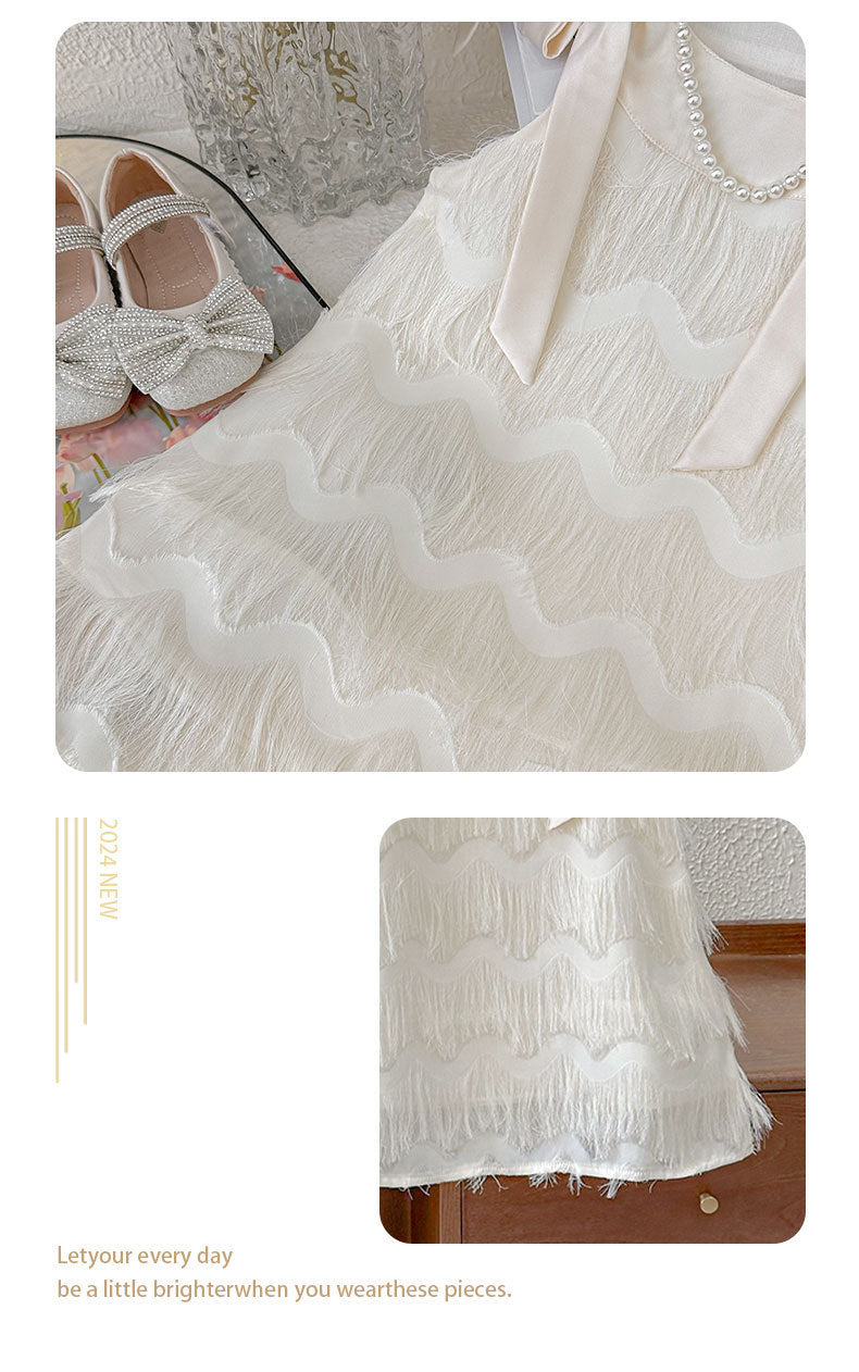 children's suspenders sleeveless skirt baby girl tassel bow princess dress