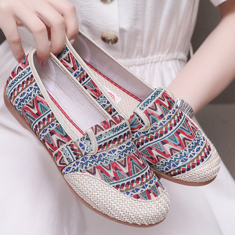 Cloth Shoes Women's Flat Heel Ethnic Style Shallow Mouth