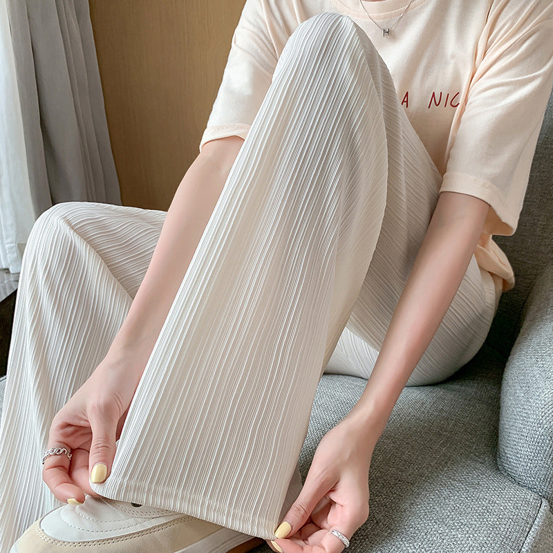 Ice Silk Wide-Leg Pants for Women, Thin Chiffon High-Waisted Loose Straight-Leg Slimming Casual Floor-Length Pants for Summer