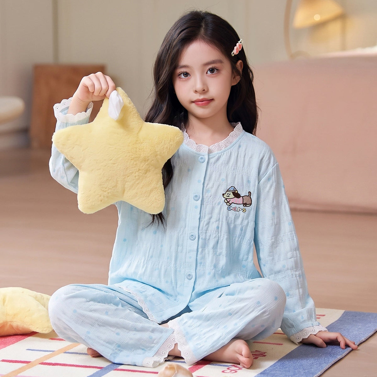 Kids Pajamas for Spring and Autumn Girls’ Cloud Cotton Long-Sleeve Thin Set, Big Kid 2026 New Trendy Homewear