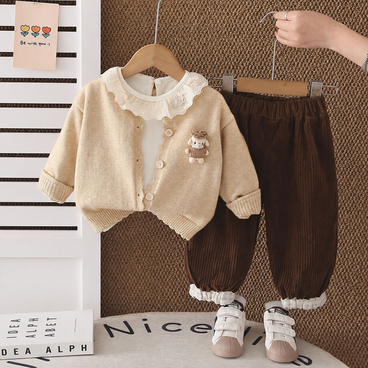 2026 New Fashionable Spring and Autumn Outfits for Girls, Baby Girl Autumn Clothing, Korean Style Sweater Three-Piece Set for Infants and Children, Wholesale