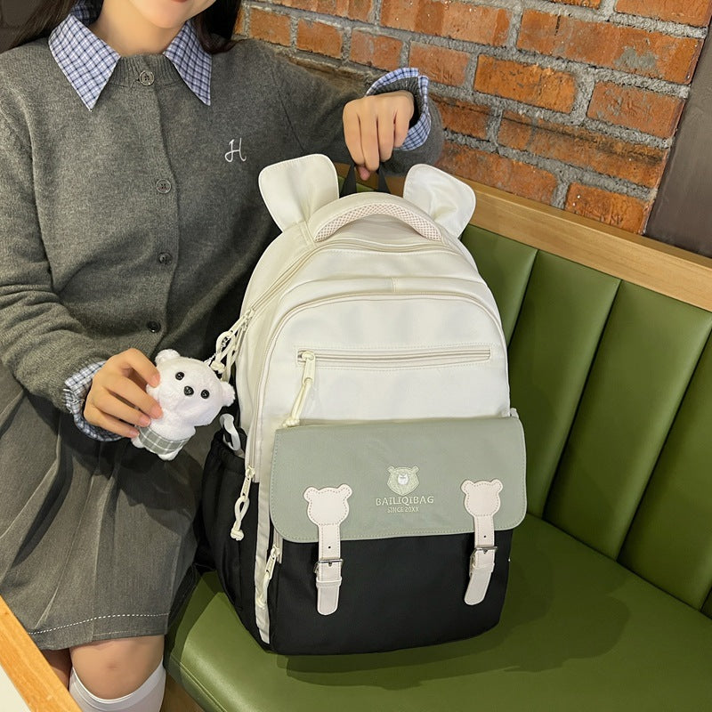 Retro Cute Contrast Color Backpack Women's Cartoon Casual Backpack