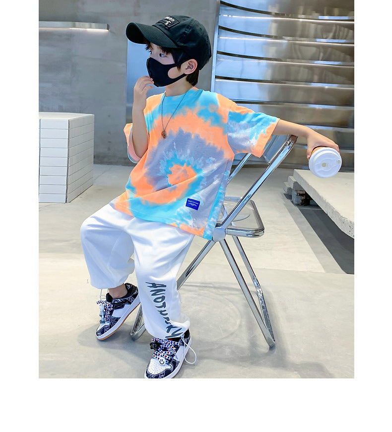 New Summer Fashion Boys T-shirts Tie-Dye Korean Short Sleeve Streetwear Boys Clothes Tshirt Top Tees