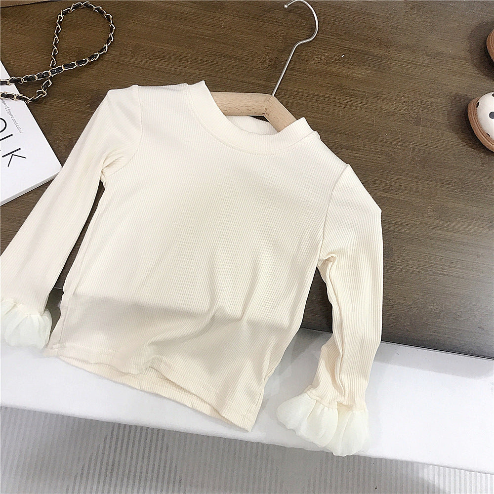 Girls' Base Shirt Spring Dress Little Girl Lace Dress Lace-up Casual Korean Style Baby Stacked Dress Vat Skirt Foreign Trade