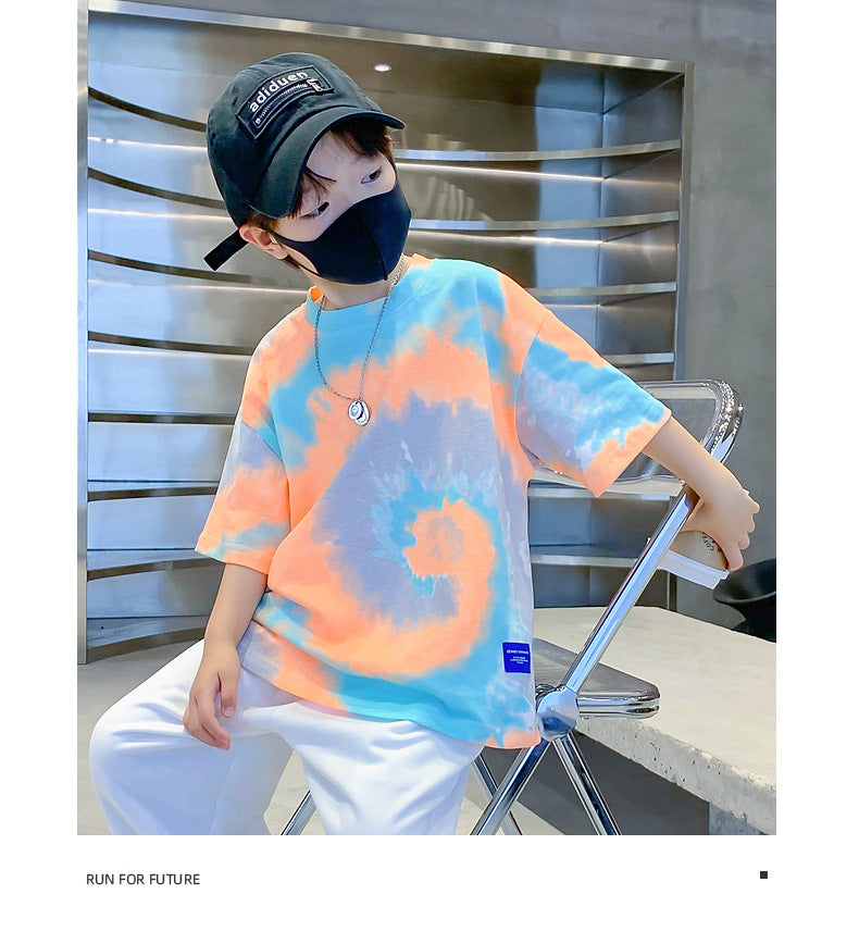 New Summer Fashion Boys T-shirts Tie-Dye Korean Short Sleeve Streetwear Boys Clothes Tshirt Top Tees