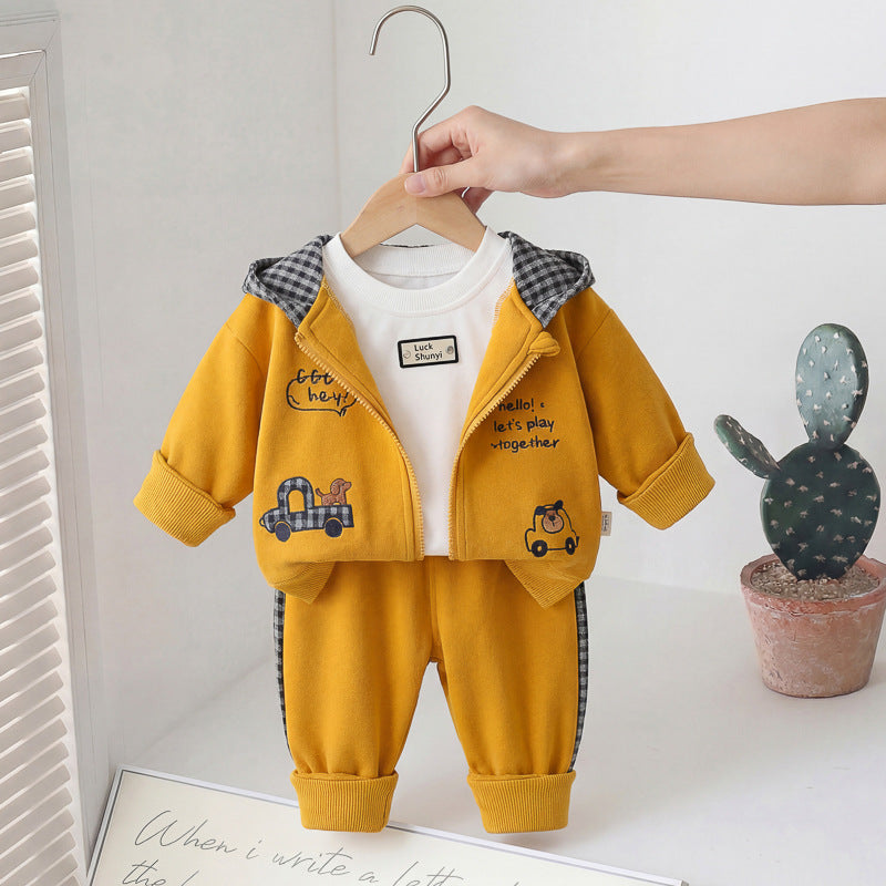 Boys' Spring Outfit Set 2026 New Stylish Baby Spring and Autumn Clothing for Children Aged 1-4, Cartoon Puppy Three-Piece Set