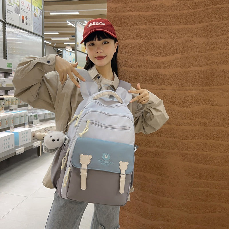 Retro Cute Contrast Color Backpack Women's Cartoon Casual Backpack