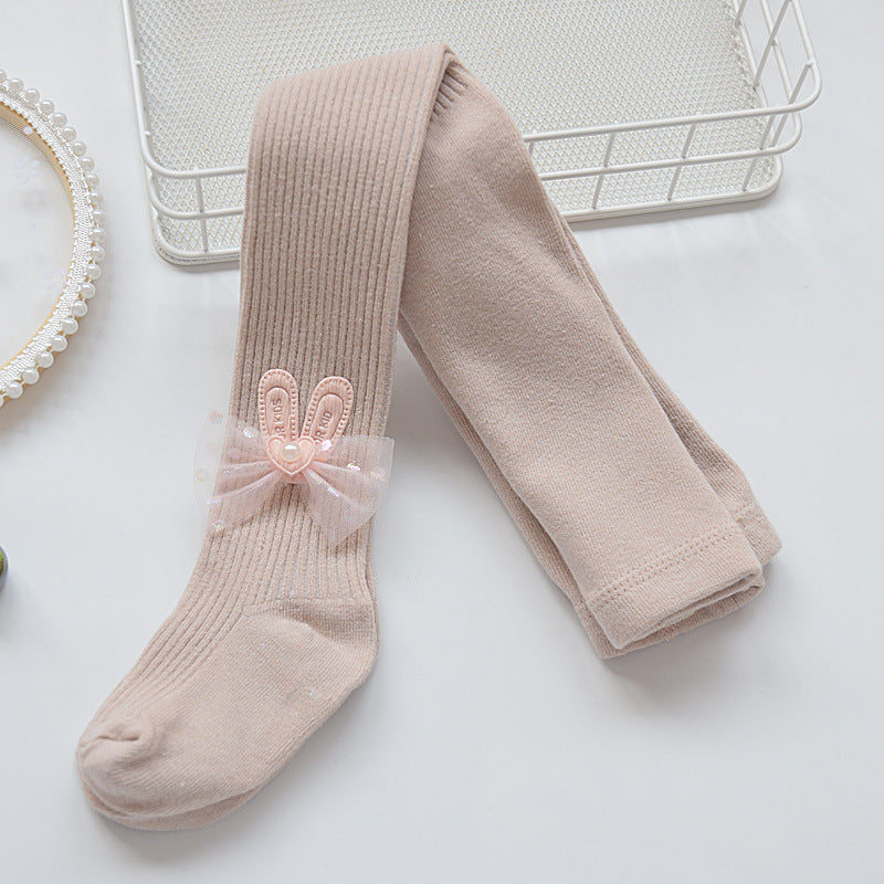 Children's Pantyhose Spring and Autumn Thin Baby Outer Wear Bottoming Socks Grey Western Style Middle and Large Children's Cotton Girls' Leggings