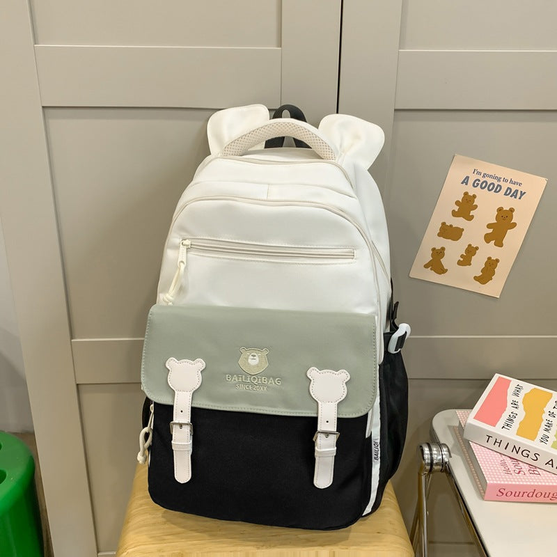 Retro Cute Contrast Color Backpack Women's Cartoon Casual Backpack