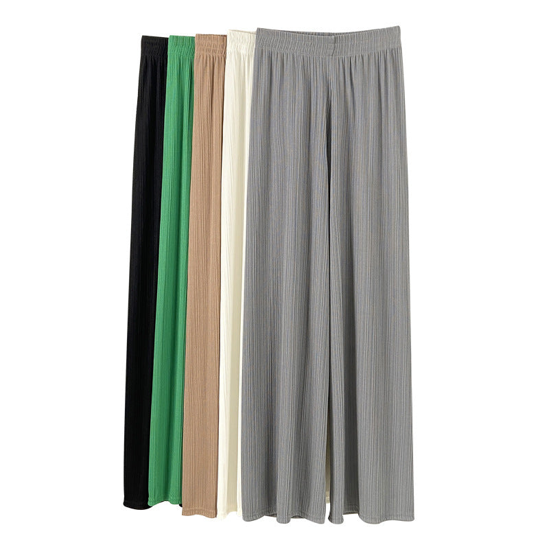 Ice Silk Wide-Leg Pants for Women, Thin Chiffon High-Waisted Loose Straight-Leg Slimming Casual Floor-Length Pants for Summer