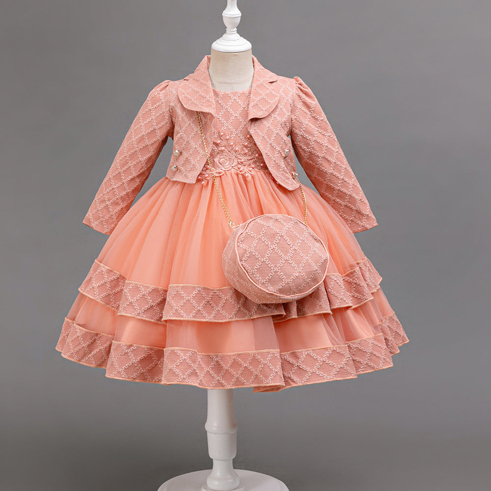 Children's Prom Dress Baby Tutu Princess Dress Three-Piece Set Girls Vest Jacket Dress Children's Clothing Skirt
