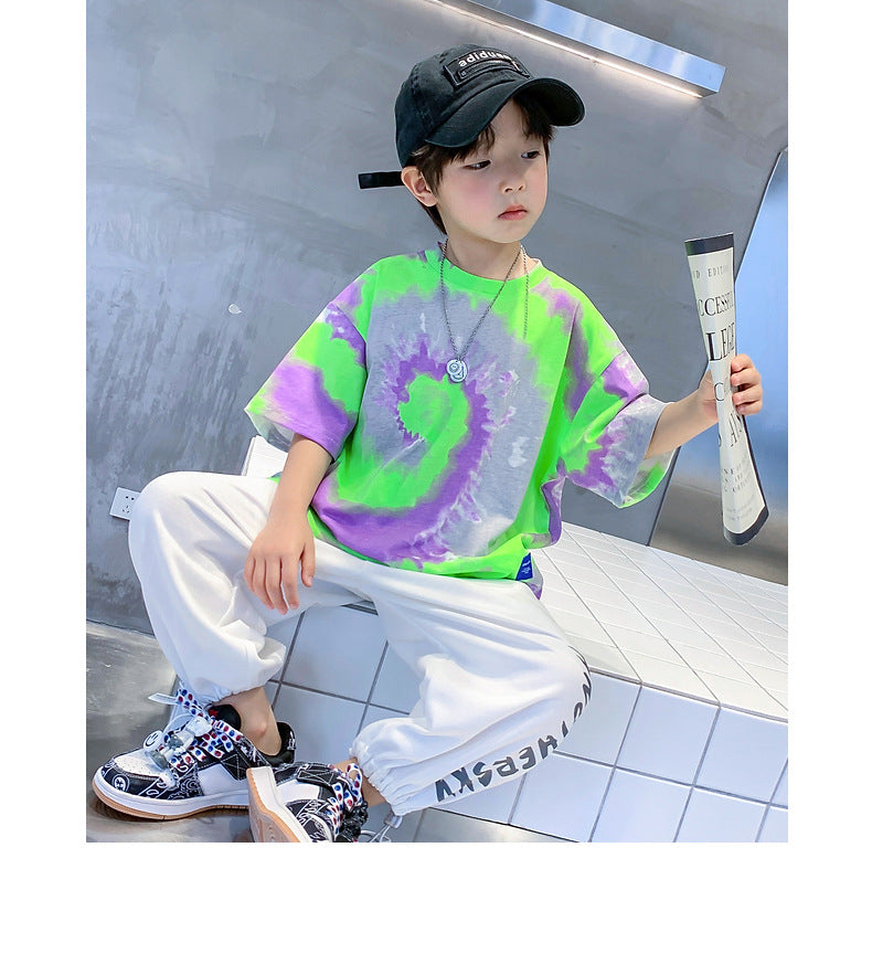 New Summer Fashion Boys T-shirts Tie-Dye Korean Short Sleeve Streetwear Boys Clothes Tshirt Top Tees