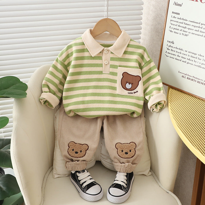 Free Shipping Yikds Kidsren's Spring & Fall Clothing Boys Cute Cartoon Stripesd Sweatshirt Baby Boy Casual Fashion Kidsren's Suit