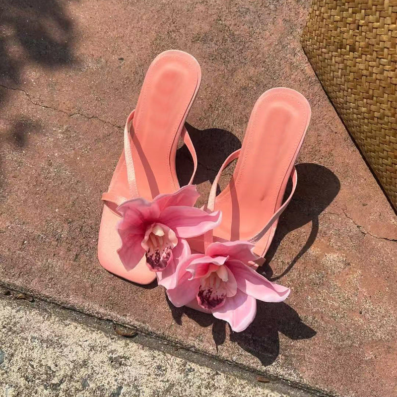 Artificial Flower Popular Flip-flops High Heel Sandals Phalaenopsis Flower