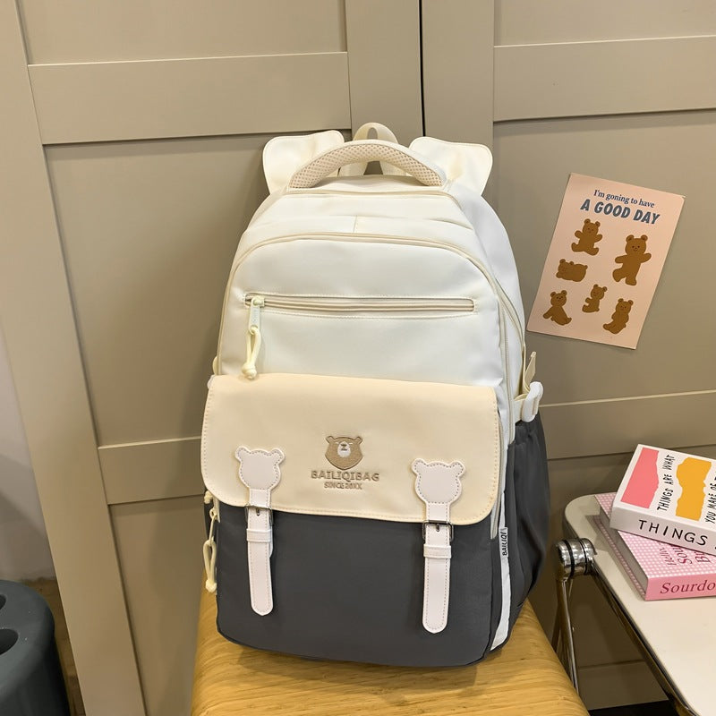 Retro Cute Contrast Color Backpack Women's Cartoon Casual Backpack