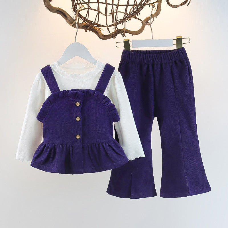 Girls' Spring and Autumn Outfit 2026 New Style Children's Clothing Casual Pants Three-Piece Set Baby Princess Strap Dress