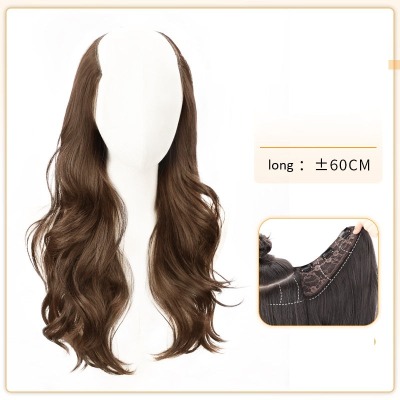 Wig piece one-piece big wave U-shaped curly hair natural fluffy hair volume wig female long hair seamless