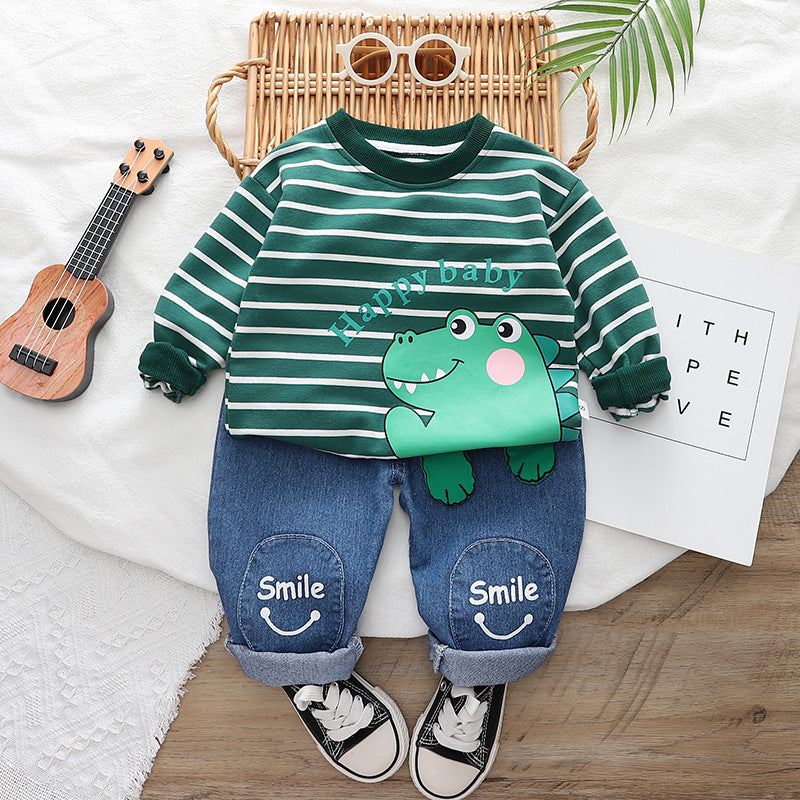 Baby's Internet Celebrant Suit Autumn Western Style Clothes 2023 Spring and Autumn New Girl's Cute Boys' Baby Two-Piece Cartoon Set