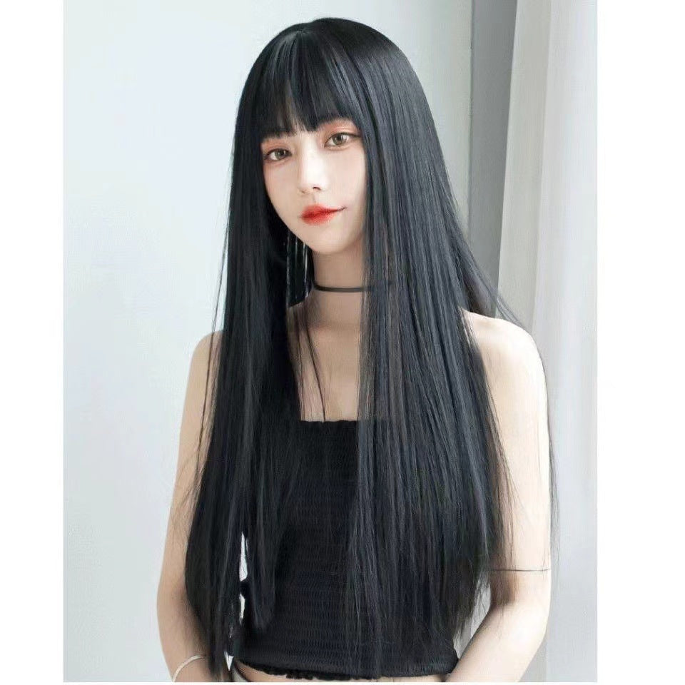 Wigs for women with air bangs, long straight hair, soft girl, realistic and natural full head set