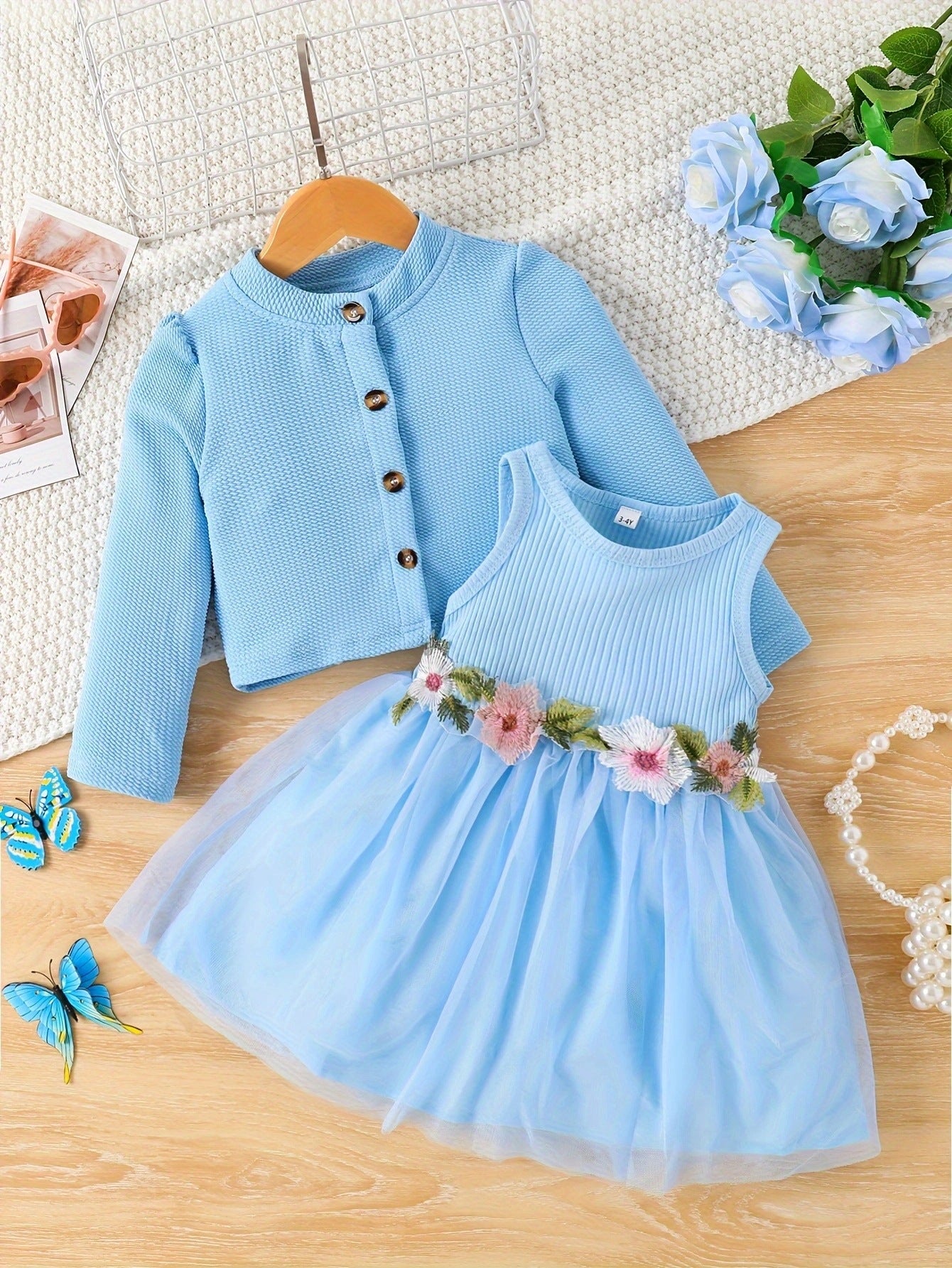 Girl's spring and autumn style waist flower design dress