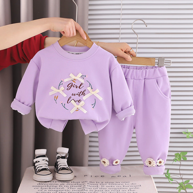 Baby Girl Sweatshirt Set, Spring and Autumn Children's Sportswear, 2026 New Stylish Little Girl Clothes Two-Piece Set