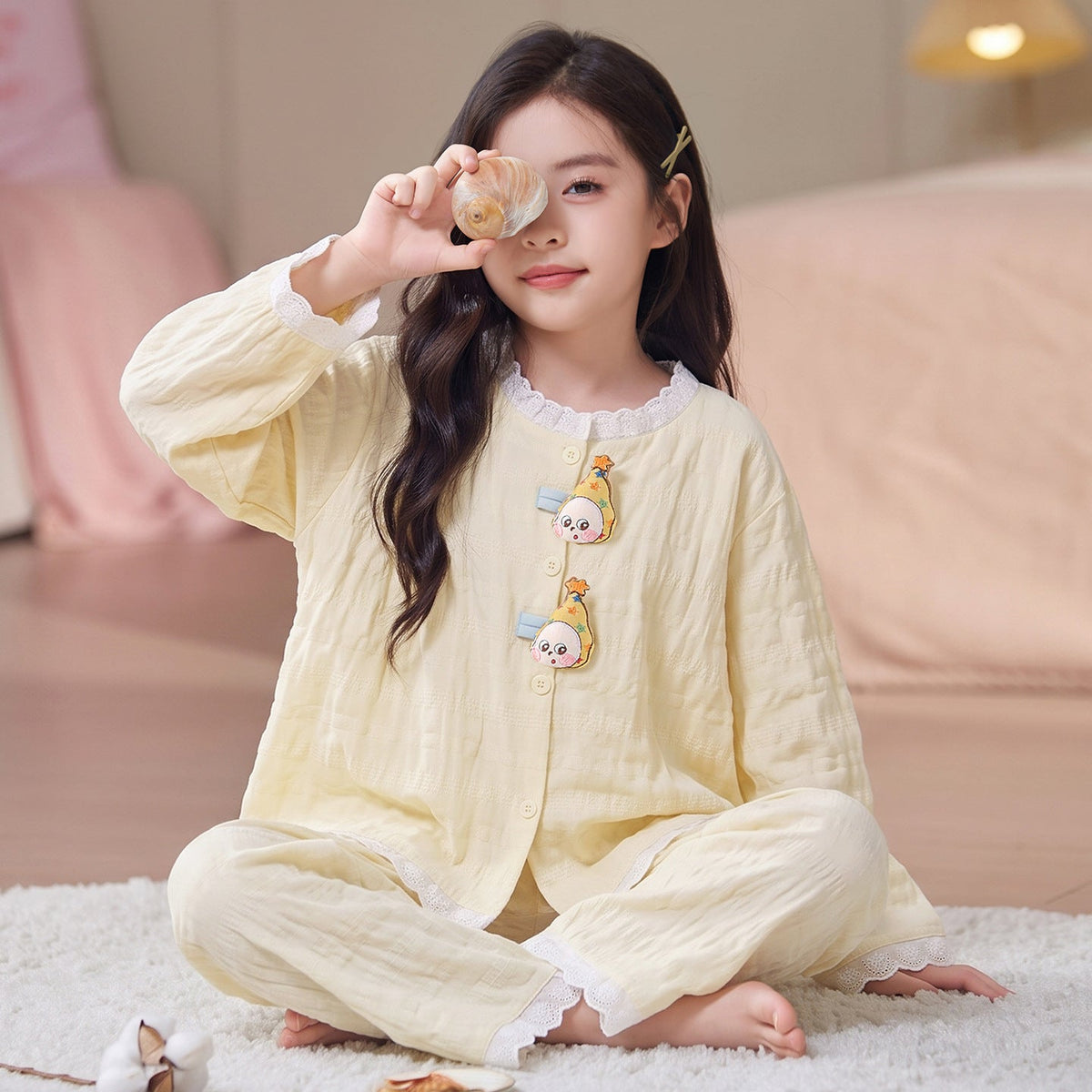 Kids Pajamas for Spring and Autumn Girls’ Cloud Cotton Long-Sleeve Thin Set, Big Kid 2026 New Trendy Homewear