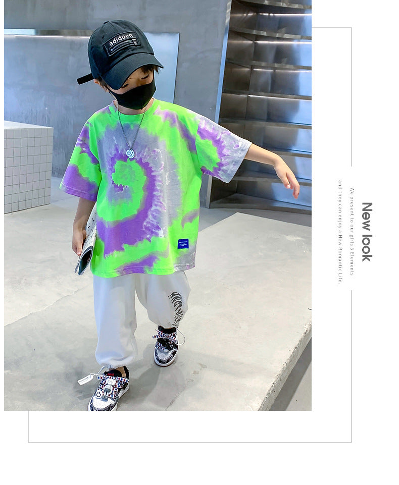 New Summer Fashion Boys T-shirts Tie-Dye Korean Short Sleeve Streetwear Boys Clothes Tshirt Top Tees