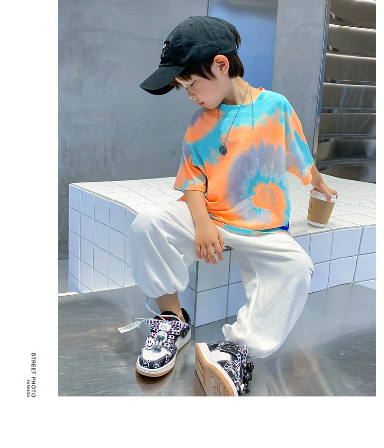 New Summer Fashion Boys T-shirts Tie-Dye Korean Short Sleeve Streetwear Boys Clothes Tshirt Top Tees