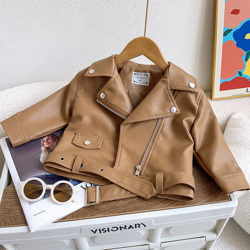 Very Fishy Children's Jacket 2026 Spring and Autumn New Style Boys and Girls Motorcycle Short Leather Jacket with Fleece Rq315