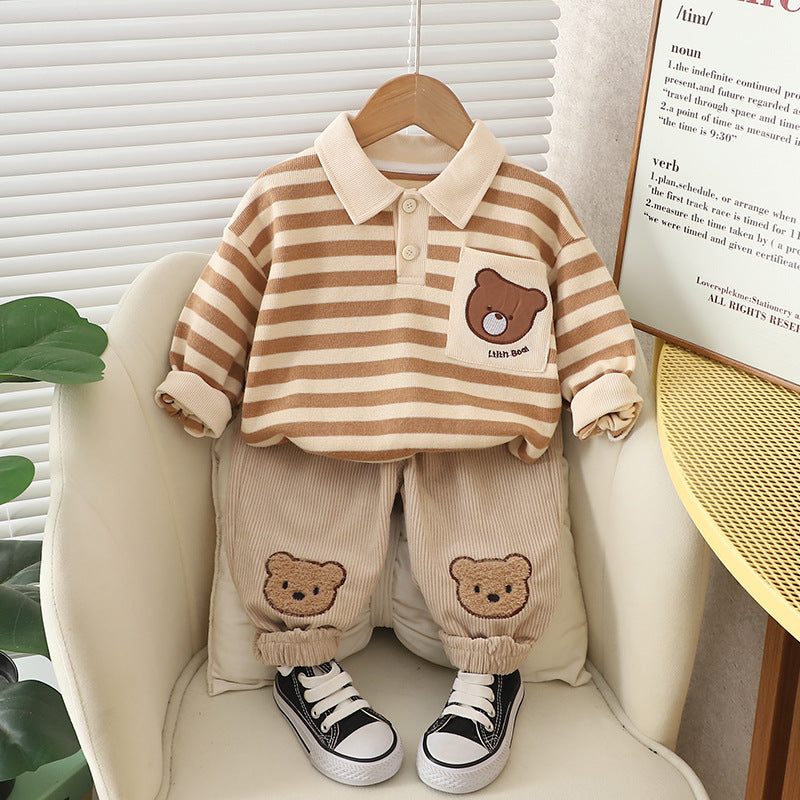 Free Shipping Yikds Kidsren's Spring & Fall Clothing Boys Cute Cartoon Stripesd Sweatshirt Baby Boy Casual Fashion Kidsren's Suit