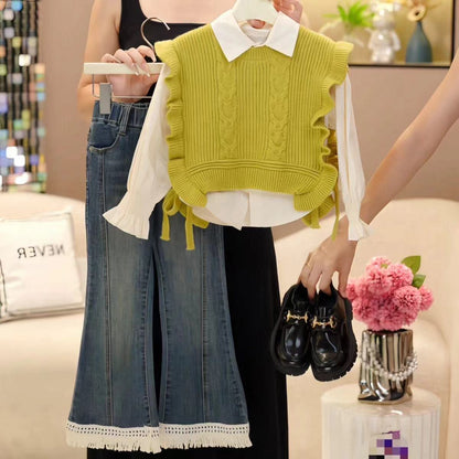 New children's clothing Western style big children's fashion vest shirt jeans two-piece suit