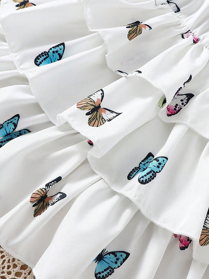 Sweet girl baby dress suit stylish print summer children cake dress
