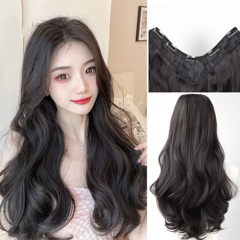 Wig piece one-piece big wave U-shaped curly hair natural fluffy hair volume wig female long hair seamless