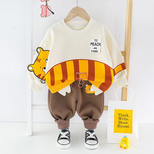 Baby and Children's Clothing Autumn Outfit Set 2025 New Style Boys' Spring and Autumn Trendy Cartoon Two-Piece Clothing Set
