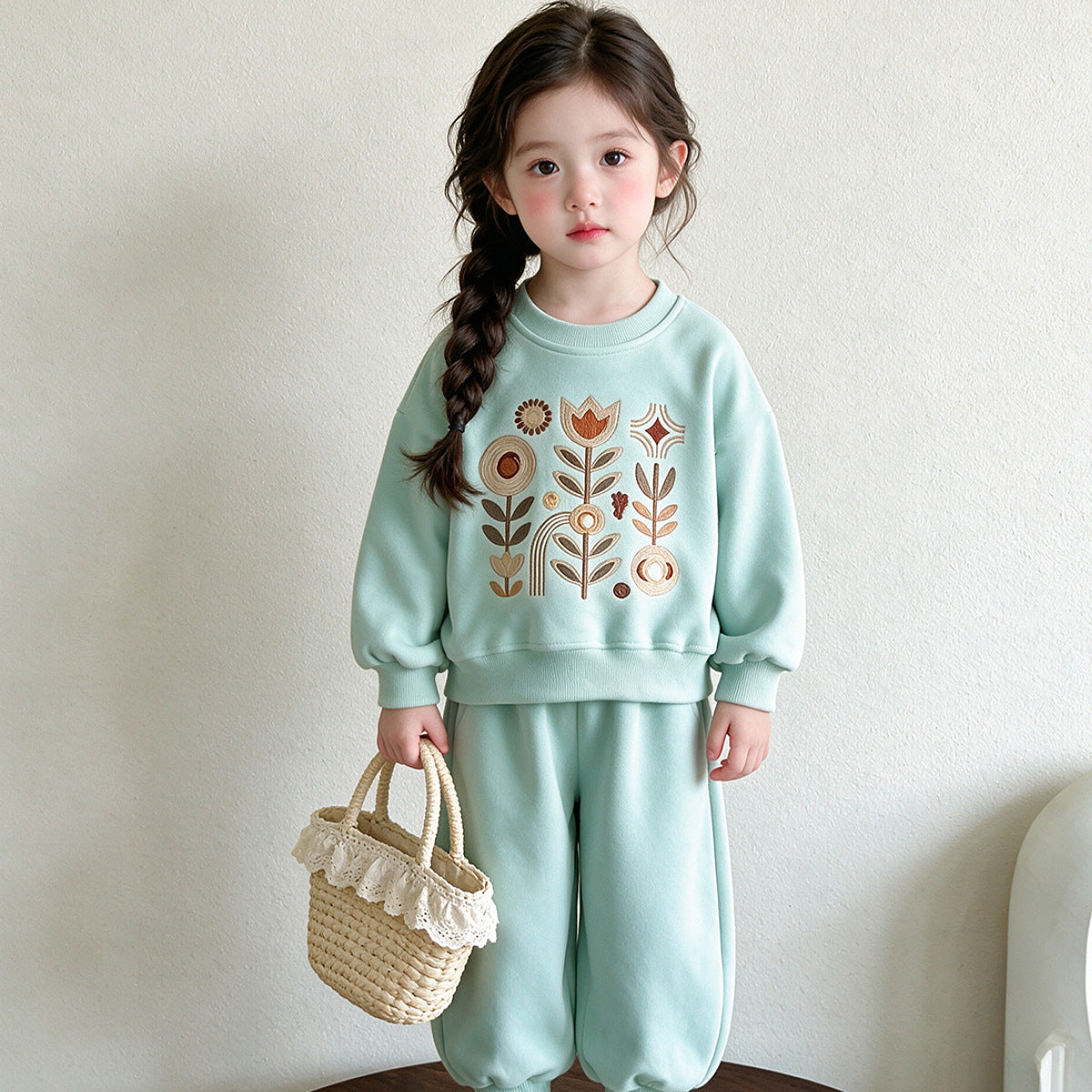 New early autumn girls' outfit, spring and autumn new loose sweatshirt and sweatpants two-piece set, children's soft casual sportswear
