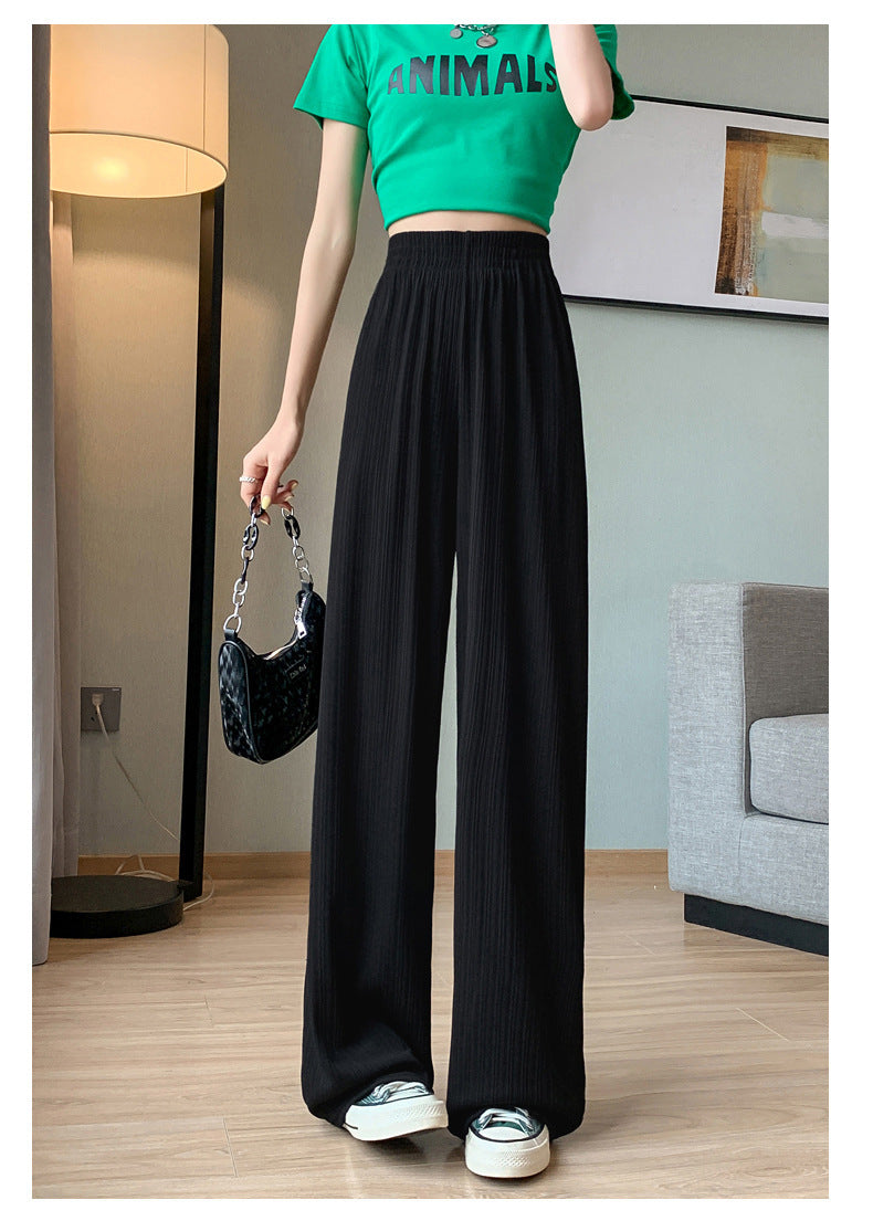Ice Silk Wide-Leg Pants for Women, Thin Chiffon High-Waisted Loose Straight-Leg Slimming Casual Floor-Length Pants for Summer