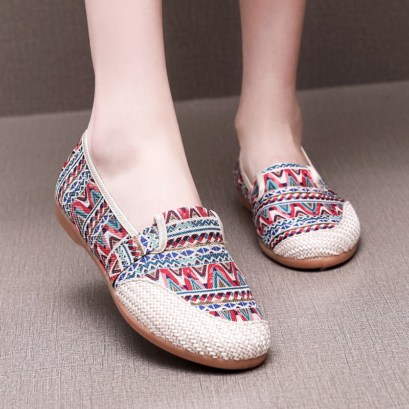 Cloth Shoes Women's Flat Heel Ethnic Style Shallow Mouth
